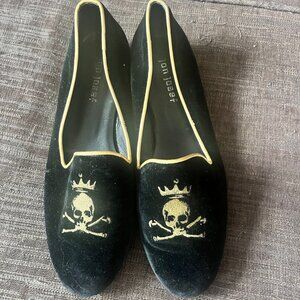 JON JOSEPH Gatsby Skull Black Velvet Smoking Slipper Size 8.5